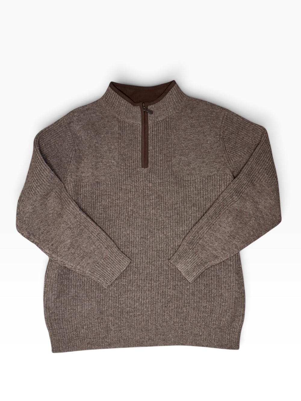 L.L. Bean 100% Merino Wool Briown Quarter -Zip Waterfowl Sweater-Men’s Large
